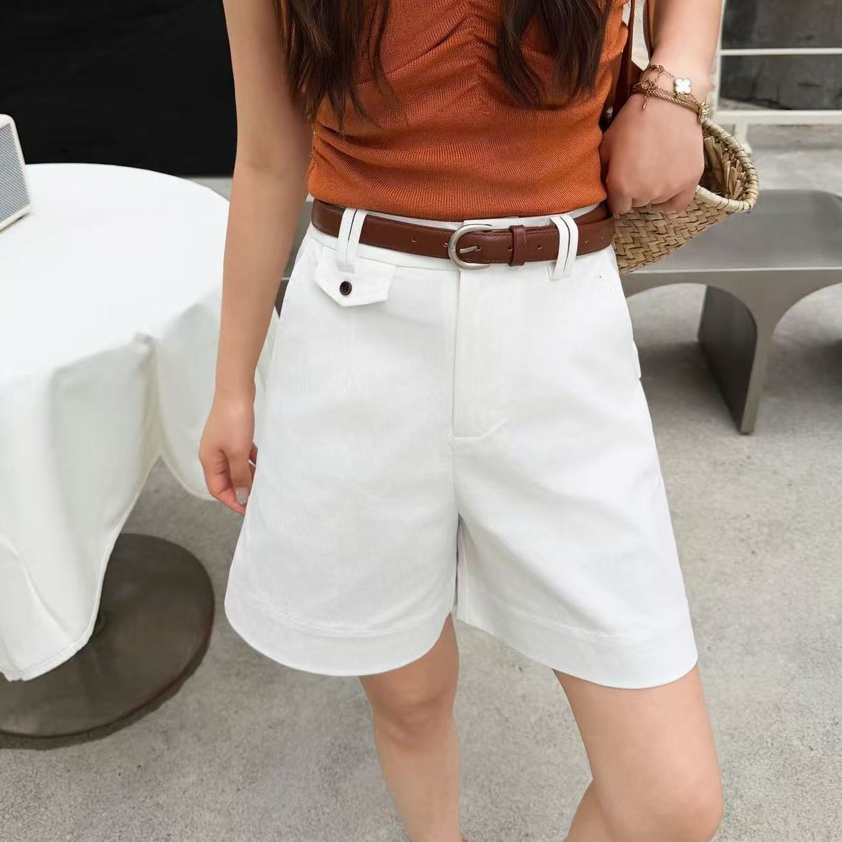 夏高腰阔腿显瘦薄款短裤女多口袋