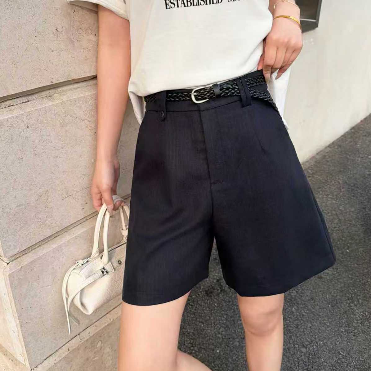 夏季新款莱赛尔亚麻高腰显瘦短裤