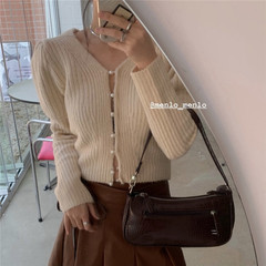 Real price ~ loose and versatile bubble sleeve pearl button T-shirt