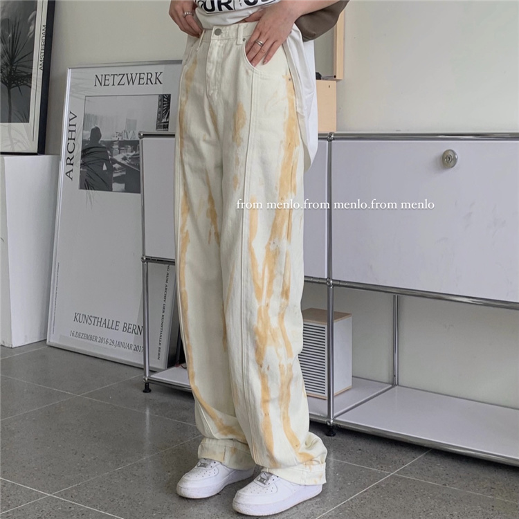 Real price ~ loose and versatile tie dyed straight jeans