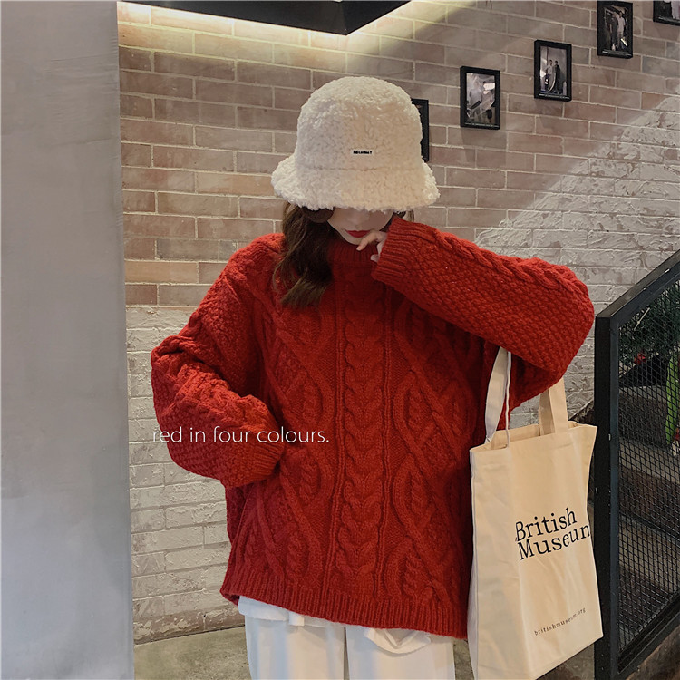 Real price ~ loose and versatile Pullover crew neck twist knitted sweater