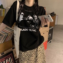 Real price ~ loose and versatile printed round neck T-shirt