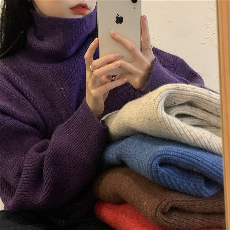 Real price ~ loose and versatile high collar short knitted sweater