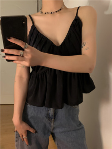 RM7528#宽松百搭褶皱V领背心吊带