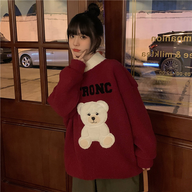 Real price ~ loose and versatile small high collar embroidered lamb sweater