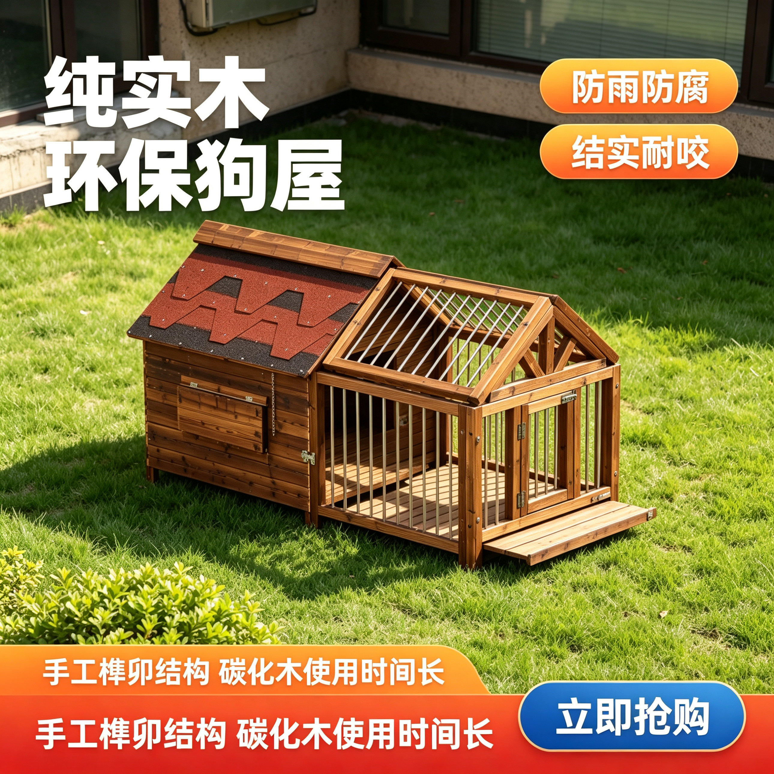 室外狗屋防雨防水户外狗窝四季通用实木狗笼别墅大型犬围栏宠物