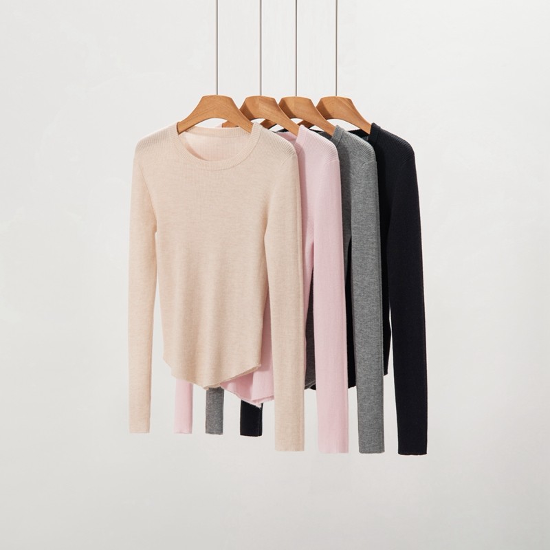 山羊绒衫女下摆带弧度圆领长袖打底衫通勤显瘦内搭针织衫多色可选,女装/女士精品,羊绒衫,淘宝优惠券,粉丝福利购,淘宝优惠卷