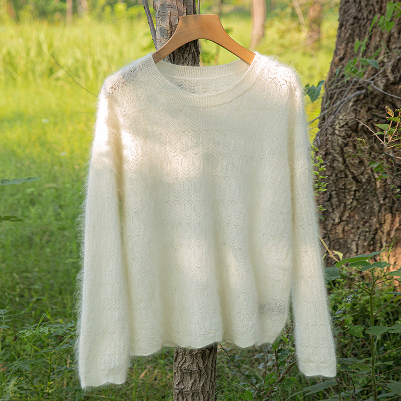极简风山羊绒衫女镂空圆领套头毛衣宽松保暖针织衫打底,女装/女士精品,羊绒衫,淘宝优惠券,粉丝福利购,淘宝优惠卷
