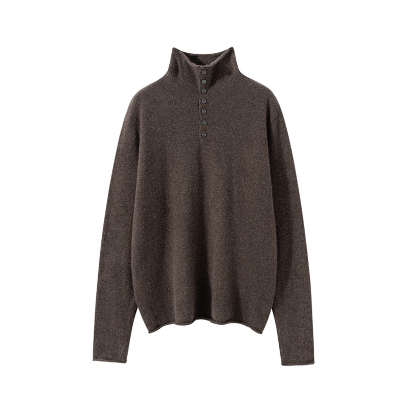 通勤风系扣高领山羊绒衫女长袖宽松显瘦百搭针织套头毛衣,女装/女士精品,羊绒衫,淘宝优惠券,粉丝福利购,淘宝优惠卷