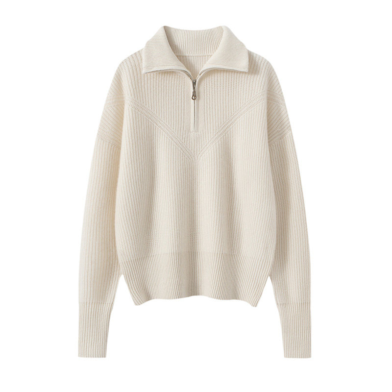 山羊绒衫女POLO领半拉链宽松加厚套衫针织衫通勤百搭毛衣,女装/女士精品,羊绒衫,淘宝优惠券,粉丝福利购,淘宝优惠卷