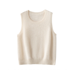山羊绒无袖圆领马甲女宽松百搭拉绒纯色针织背心极简风保暖