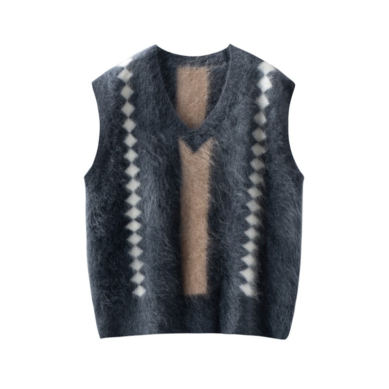 拉绒山羊绒针织马甲女V领菱形拼色无袖背心高级感百搭,女装/女士精品,羊绒衫,淘宝优惠券,粉丝福利购,淘宝优惠卷