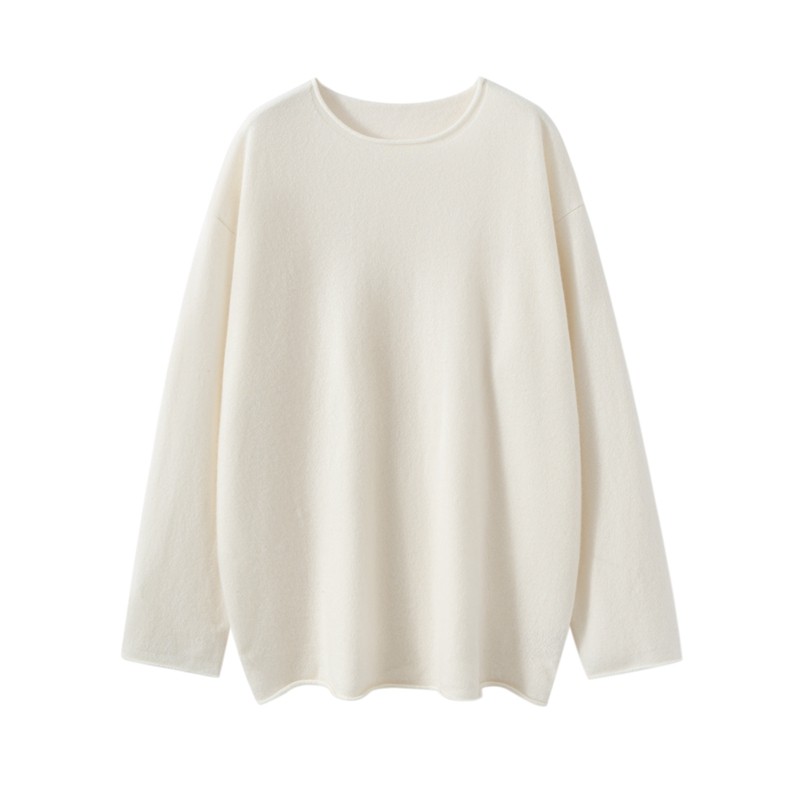 山羊绒衫女卷边圆领宽松慵懒风百搭针织毛衣上衣长袖内搭,女装/女士精品,羊绒衫,淘宝优惠券,粉丝福利购,淘宝优惠卷