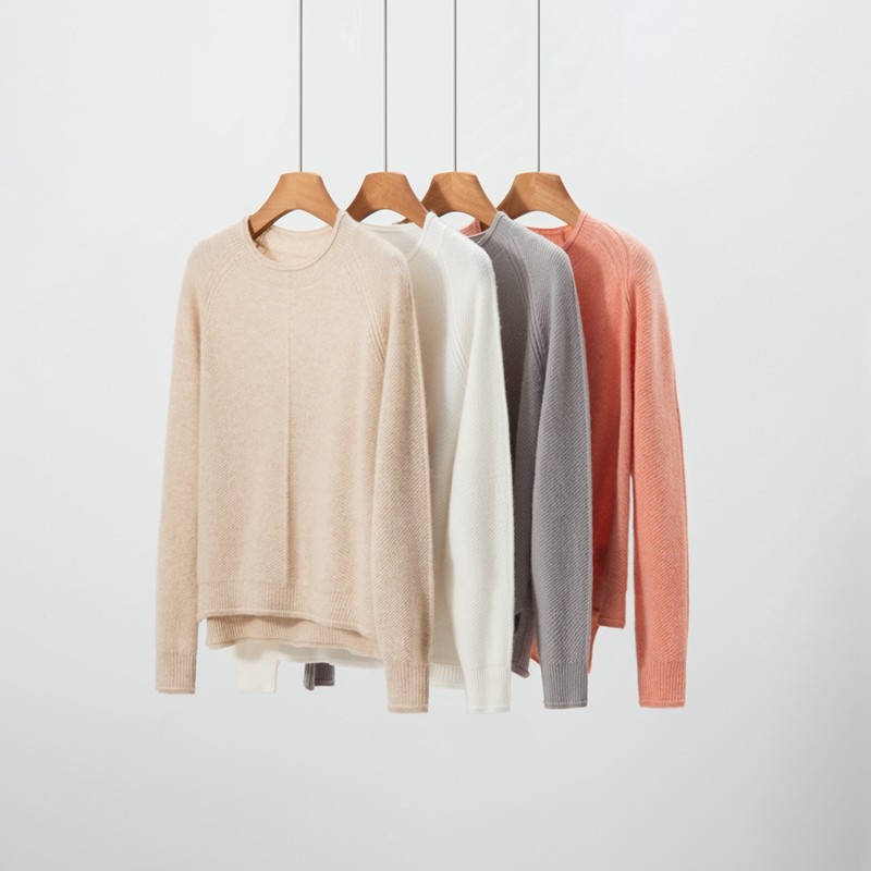 山羊绒衫女前短后长基础款圆领长袖针织打底衫宽松慵懒风极简,女装/女士精品,羊绒衫,淘宝优惠券,粉丝福利购,淘宝优惠卷