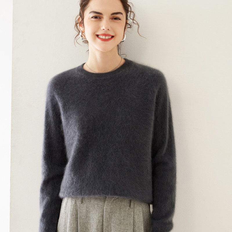 山羊绒衫女圆领拉绒毛衣通勤简约针织衫秋冬保暖套头百搭,女装/女士精品,羊绒衫,淘宝优惠券,粉丝福利购,淘宝优惠卷