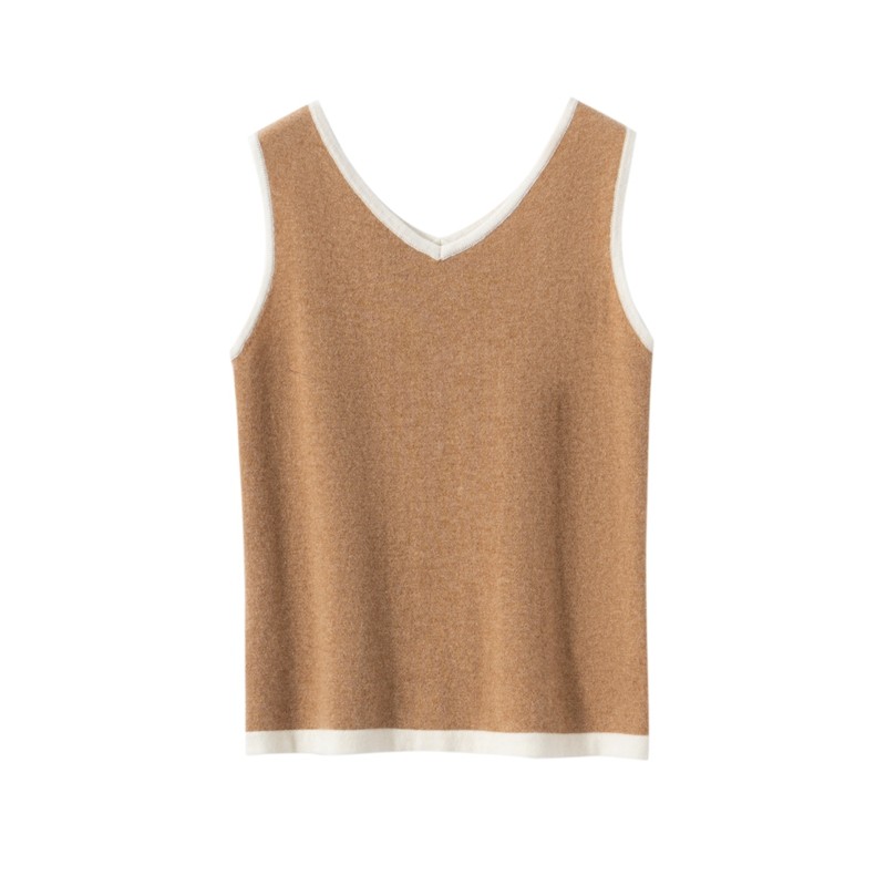 简约风撞色双V领山羊绒背心女无袖针织内搭外穿打底衫,女装/女士精品,羊绒衫,淘宝优惠券,粉丝福利购,淘宝优惠卷