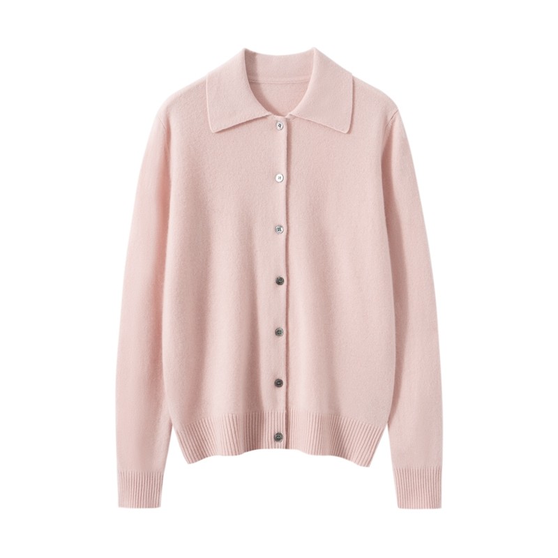 山羊绒衫女POLO领系扣开衫通勤百搭针织毛衣外套,女装/女士精品,羊绒衫,淘宝优惠券,粉丝福利购,淘宝优惠卷