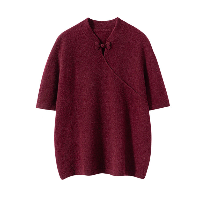 新中式立领山羊绒衫女短袖盘扣针织衫优雅柔软上衣内搭,女装/女士精品,羊绒衫,淘宝优惠券,粉丝福利购,淘宝优惠卷