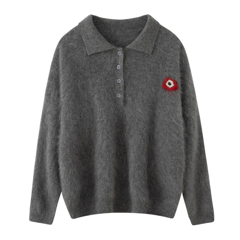 山羊绒衫女POLO领长袖套头绣花针织衫通勤穿搭毛衣百搭,女装/女士精品,羊绒衫,淘宝优惠券,粉丝福利购,淘宝优惠卷