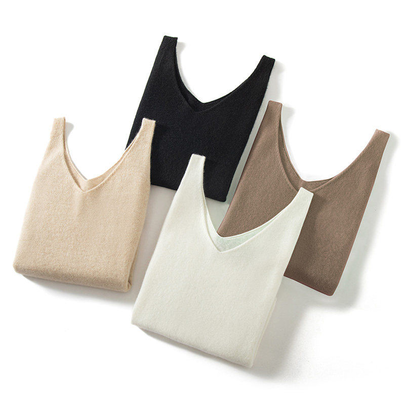 山羊绒V领吊带无袖背心女通勤内搭打底衫针织衫百搭,女装/女士精品,羊绒衫,淘宝优惠券,粉丝福利购,淘宝优惠卷