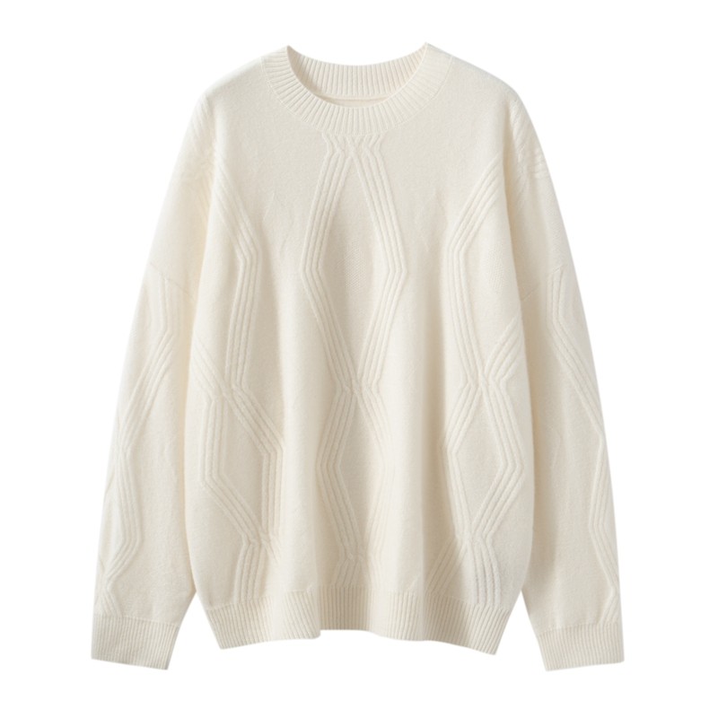 山羊绒衫女圆领绞花宽松慵懒风百搭套头针织毛衣长袖打底,女装/女士精品,羊绒衫,淘宝优惠券,粉丝福利购,淘宝优惠卷