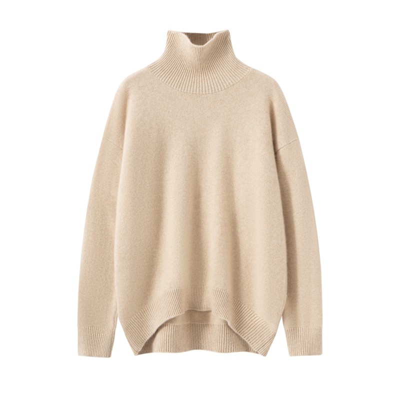 山羊绒衫女七针平面高翻领宽松套头毛衣百搭针织打底极简风,女装/女士精品,羊绒衫,淘宝优惠券,粉丝福利购,淘宝优惠卷