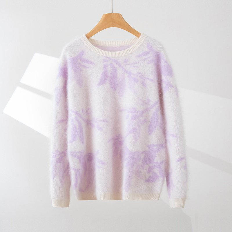 温柔慵懒风山羊绒衫女拼色提花圆领宽松套头毛衣内搭,女装/女士精品,羊绒衫,淘宝优惠券,粉丝福利购,淘宝优惠卷