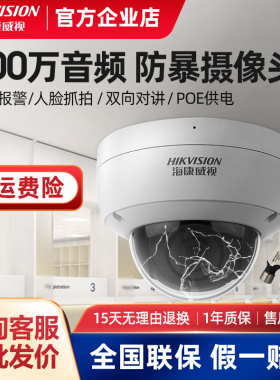 海康威视星光级400万POE网络高清音频防暴监控半球3146FWD摄像机
