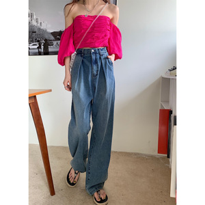 RM22019#INS新款垂感拖地裤慵懒潮流复古显瘦宽松牛仔裤