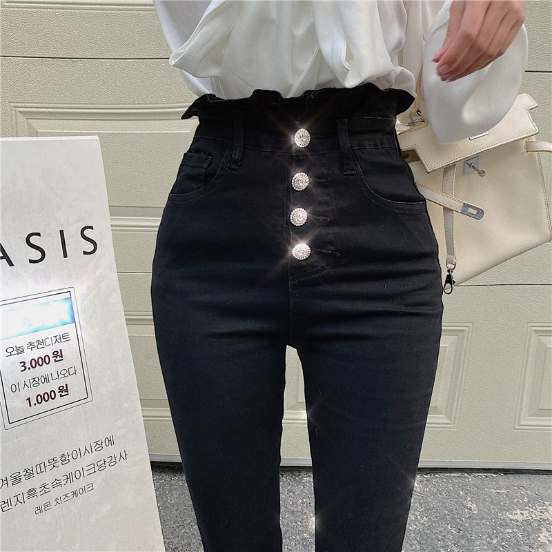 Real price! Foreign style ins heavy industry diamond button pants Vintage flower bud high waist jeans