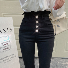 Real price! Foreign style ins heavy industry diamond button pants Vintage flower bud high waist jeans