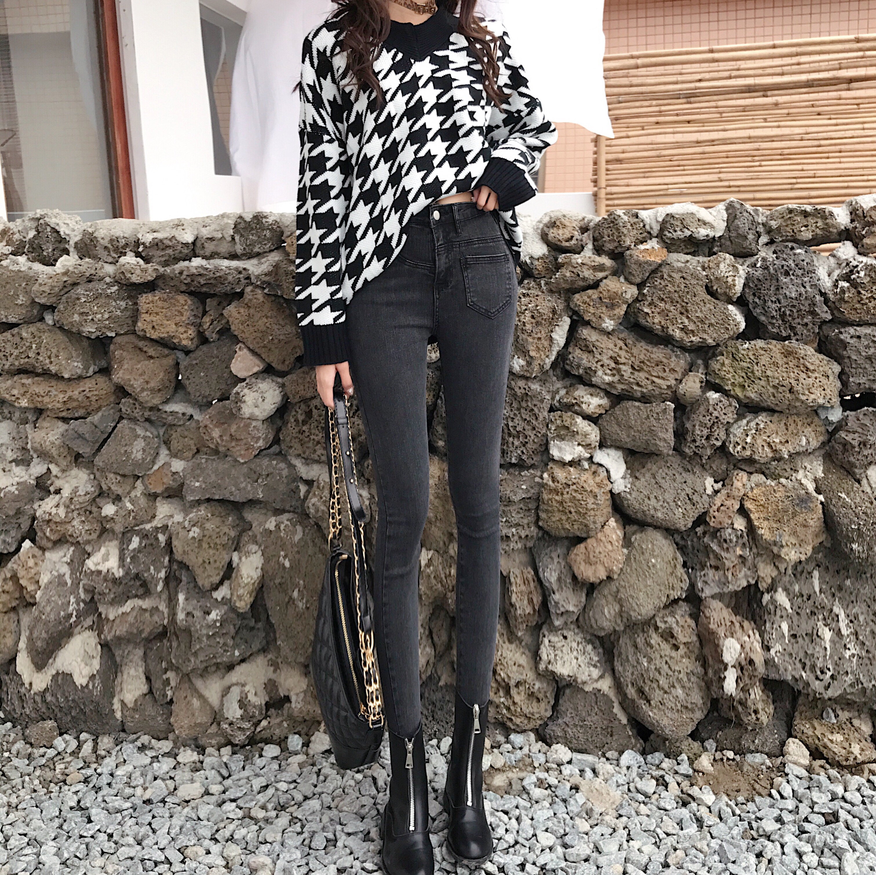 Real photo real price slim high waisted jeans fashion elastic small leg pencil pants feminine trend