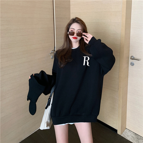 Real price foreign style simple letter sweater loose casual lower body disappear fashion long sleeve