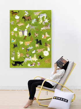 玛丽安娜插画狗狗公园儿童房治愈系挂画趣味动物玄关装饰画无框画
