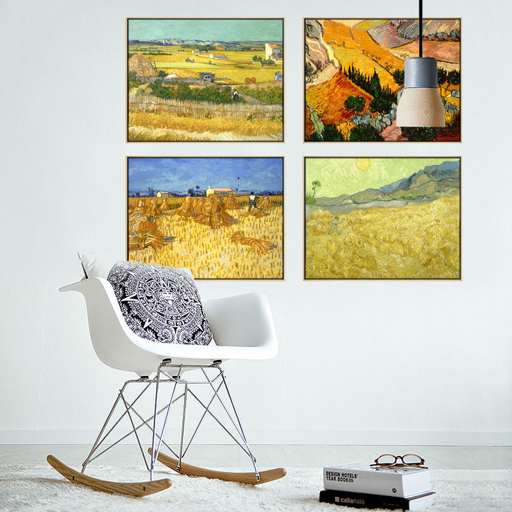 收获景象金色麦田梵高油画客厅装饰画样板房墙壁画餐厅挂画无框画