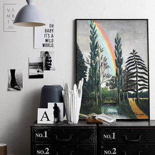 多梅尼湖彩虹 亨利卢梭油画餐厅壁画挂画无框画装饰画走廊风景画