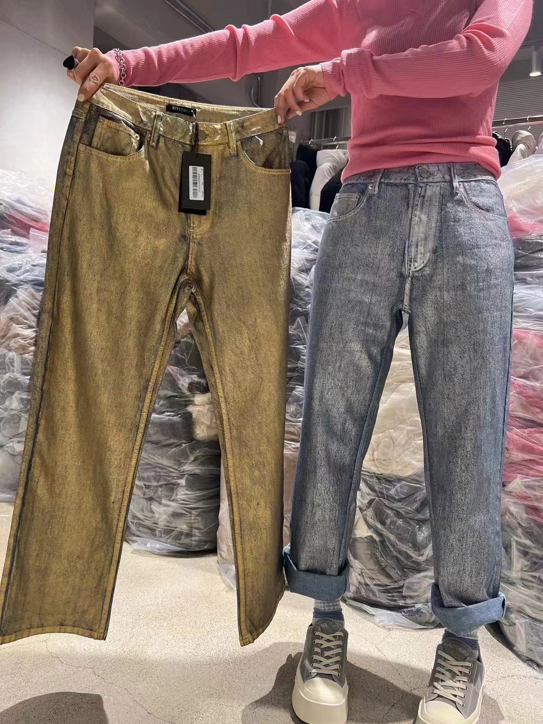 微默契正品K牌KIYUGINA爆款烫金银牛仔裤 断码福利款