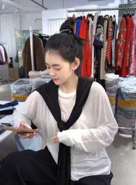 微默契正品K牌KIYUGINA细闪圆领舒适宽松长袖T恤7384