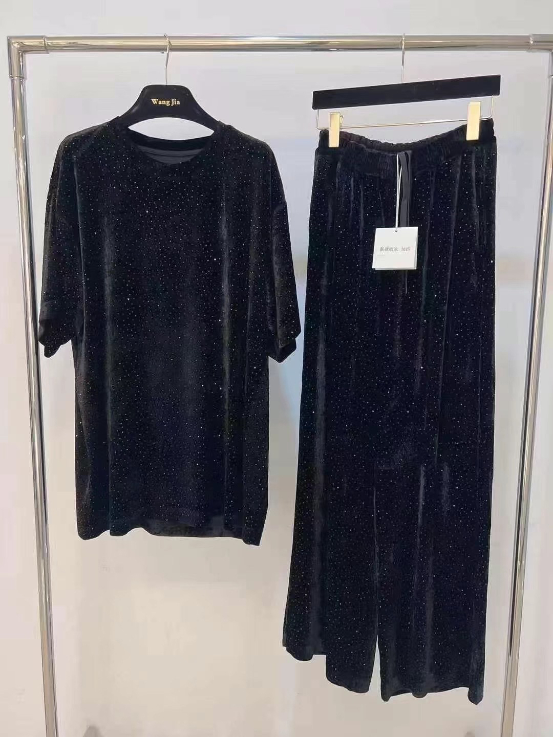 微默契正品K牌KIYUGINA真丝丝绒大版型满钻短袖T恤