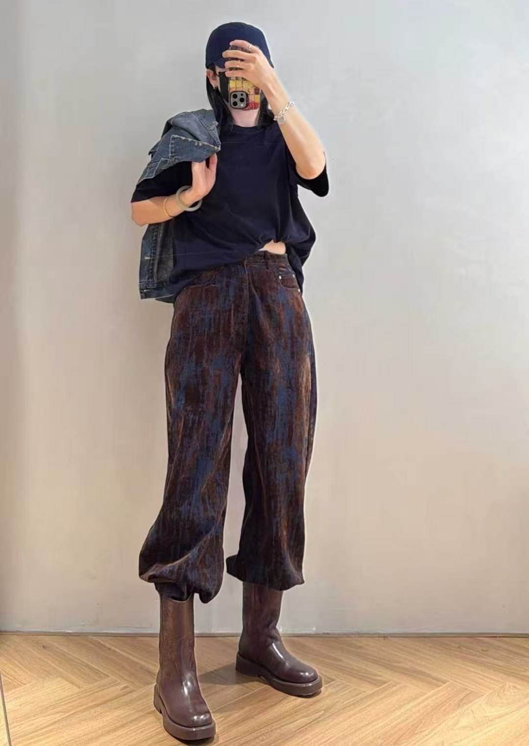 微默契正品SG斑驳设计蓝色涂鸦光泽感牛仔裤休闲裤6488