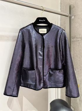 微默契正品K牌KIYUGINA深蓝色全亮片小香风短外套28599