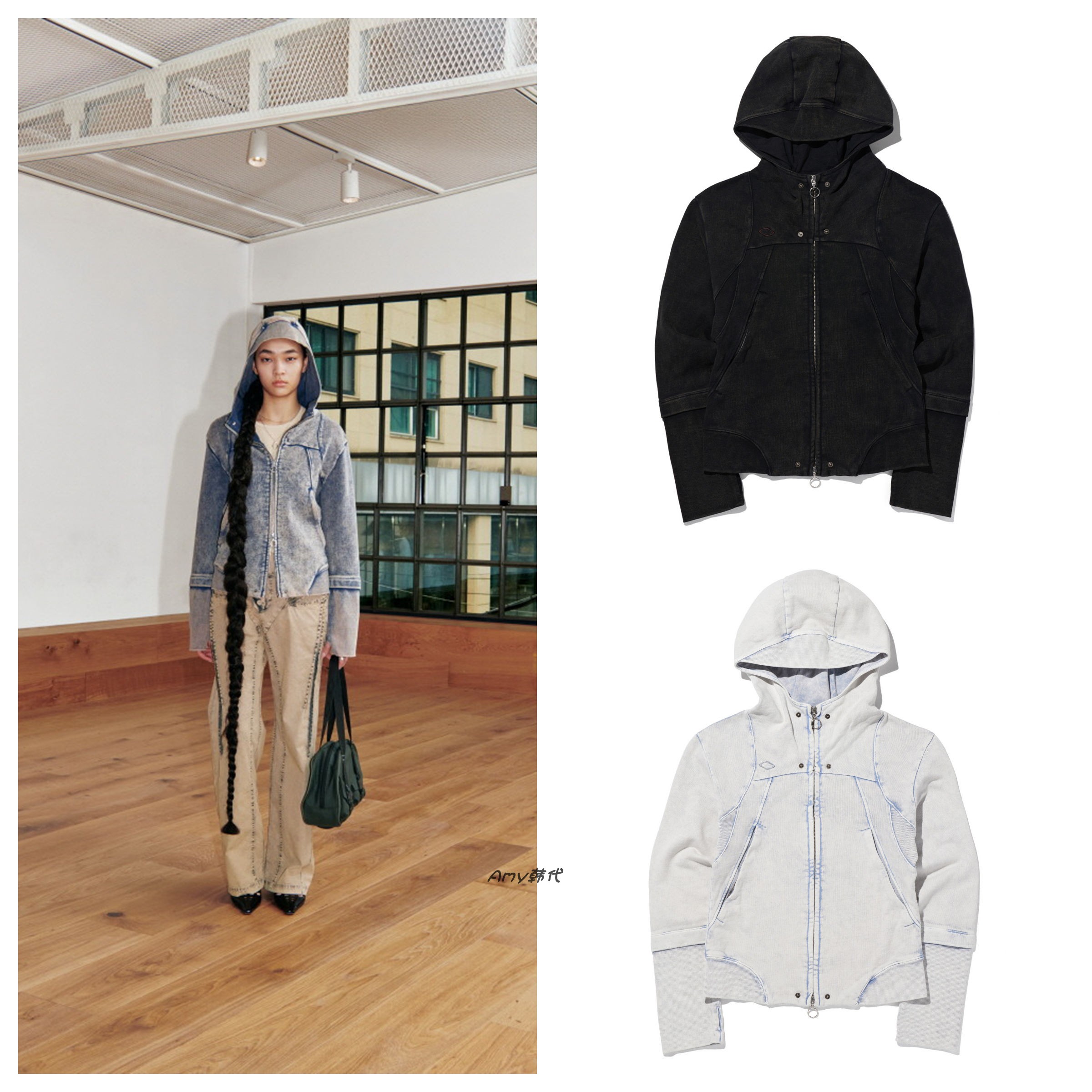 25秋冬设计师品牌mschf RHOMBUS PUNCHING菱形剪裁连帽拉链外套