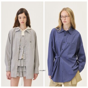 Amy韩国代购GROVE 26春款BLAINE CHECK SHIRT格子纽扣衬衫3色