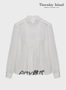 Amy韩国代购[Thursday Island] 蕾丝立领白色衬衫 T236MBL137W