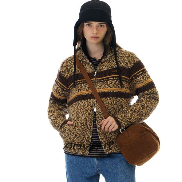 Amy韩国官网代购GROVE25WT FEMKE KNIT ZIP-UP棕色毛衣针织衫开衫