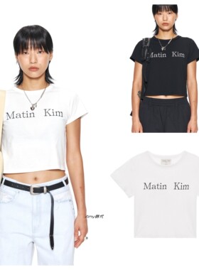 Amy韩国代购Matin Kim LOGO CROP TOP标志短款短袖T恤2色