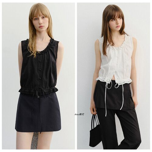 韩国正品代购26夏款DUNST FRILL SLEEVELESS 荷叶边无袖衬衫3色