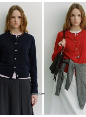 Amy韩国代购26春款DUNST ESSENTIAL CREWNECK基本款圆领针织开衫