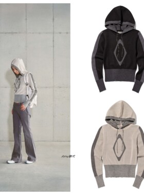 25秋冬韩国代购mschf STRIPE RHOMBUS KNIT HOODIE菱形连帽针织衫