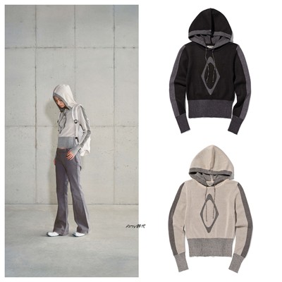 25秋冬韩国代购mschf STRIPE RHOMBUS KNIT HOODIE菱形连帽针织衫